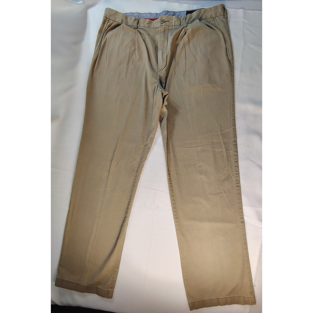 Cremieux Mens 38x32 Khaki Tan Double Pleated Cotton Stretch Chino Pants